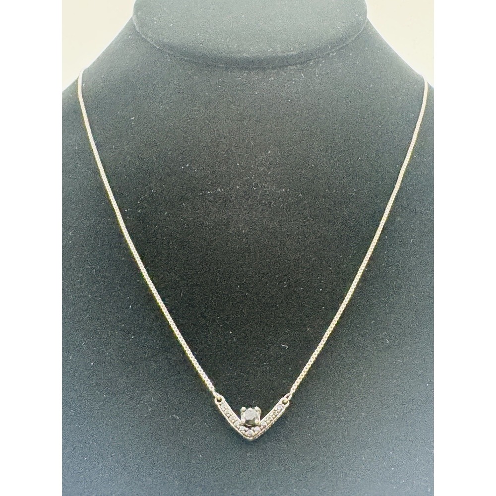 Sterling Silver 925 Black Stone V Bar Pendant Necklace Dainty Chain